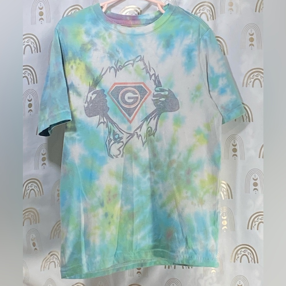 Wonder Nation Blue and Green Tie-Dye Superhero T-Shirt. UGA. BULLDAWGS